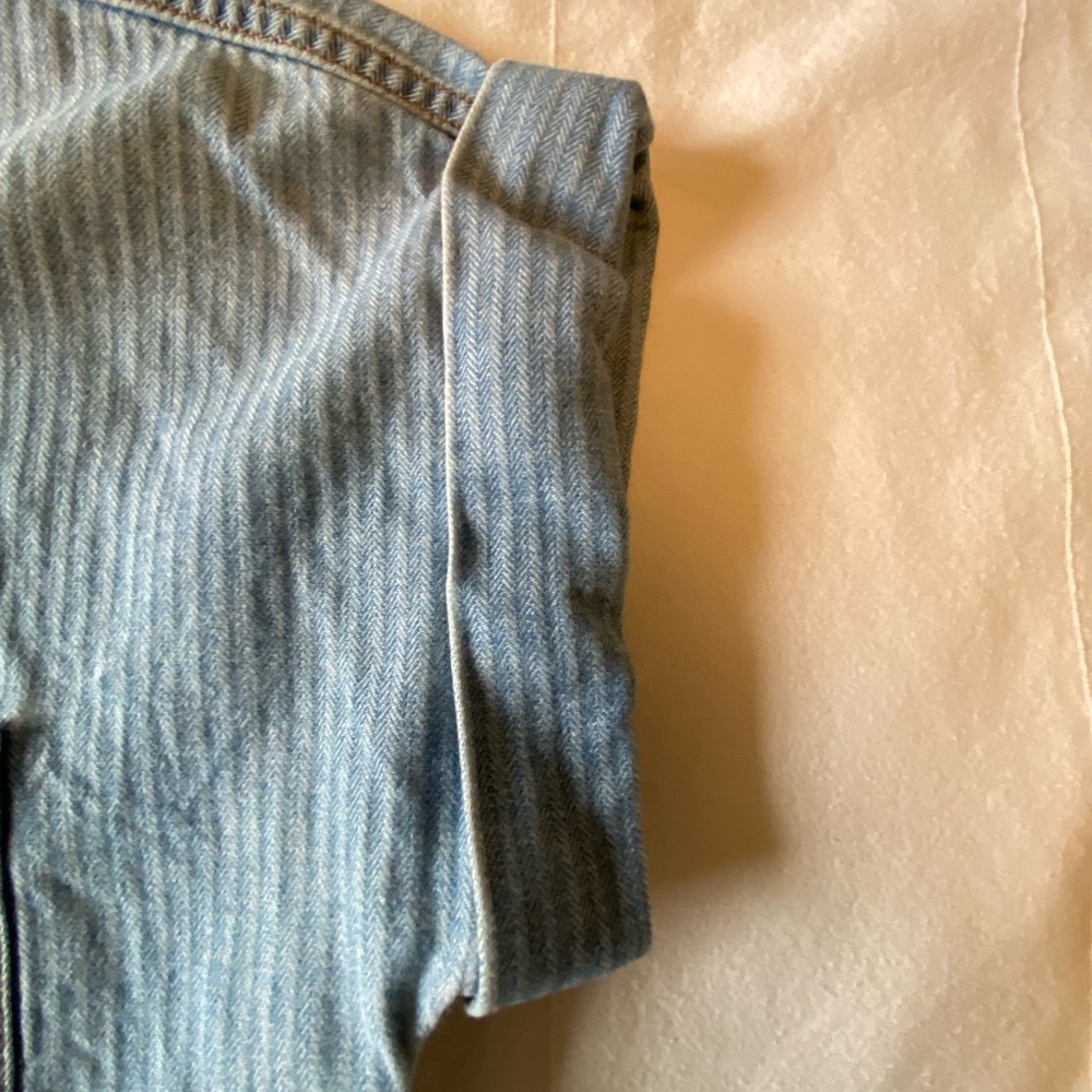 Erica Adela Pinstripe Women’s Med Denim Blue Utility Romper Belted Light Wash - Picture 7 of 10